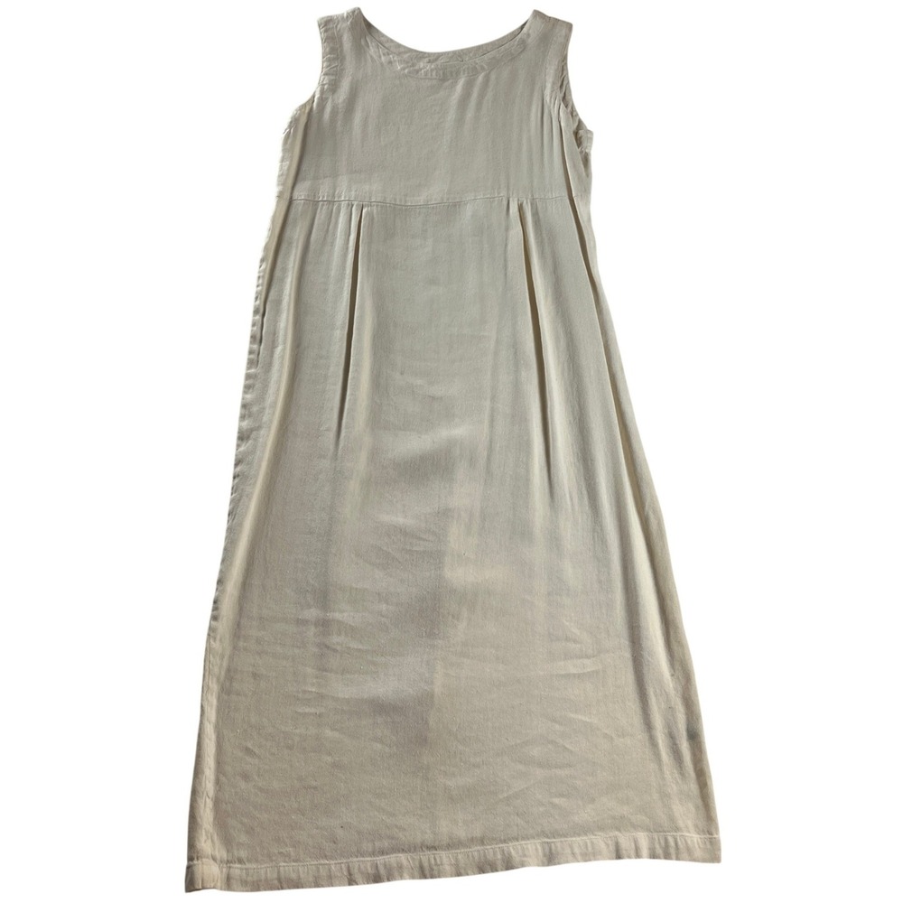 NJ & CO Linen Blend Maxi Dress Large Sleeveless A-Line Cream Boho Casual